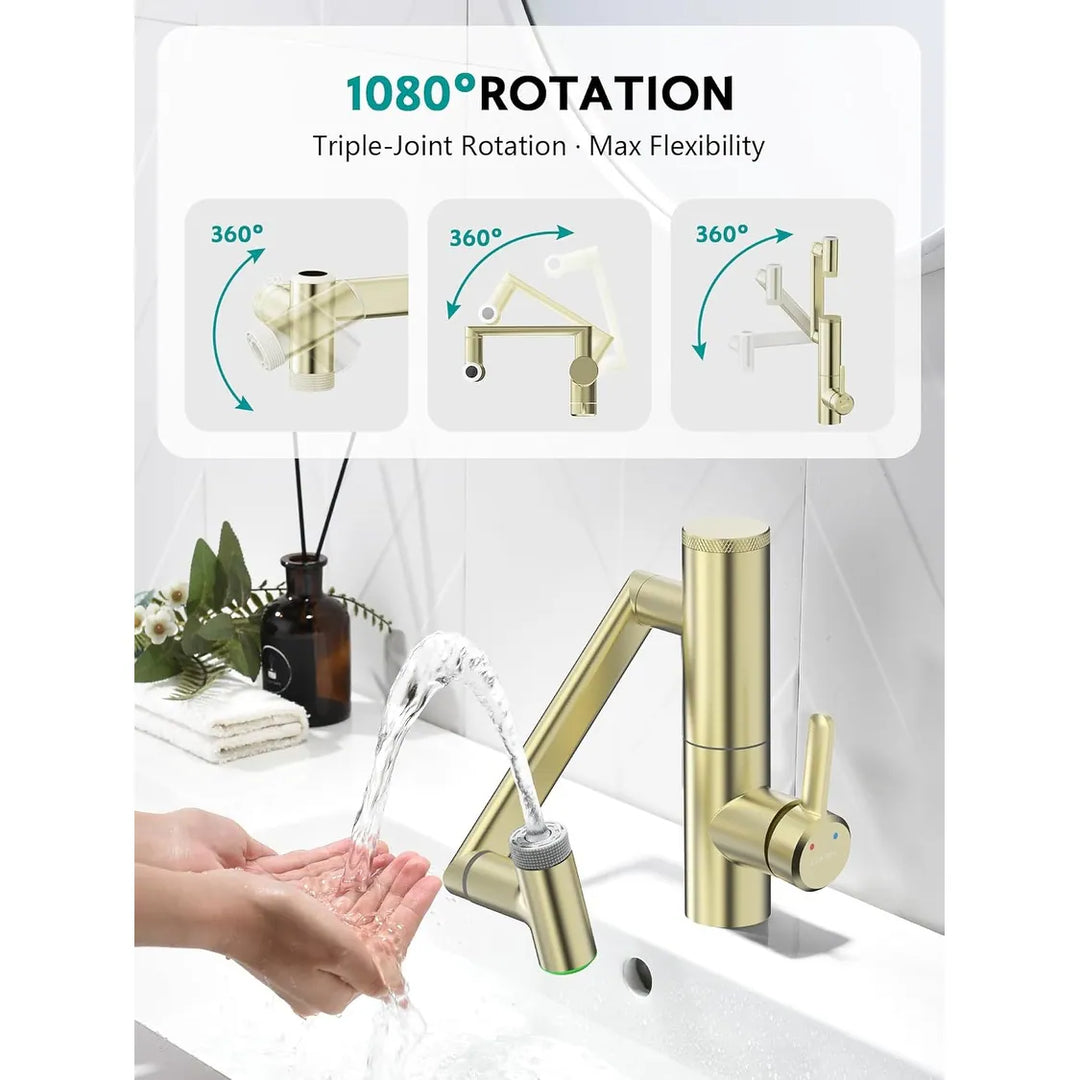 Rotatable Single Hole Bathroom Sink Faucet with Built-In Filter, Temperature Display in Fahrenheit, 2 Water Modes