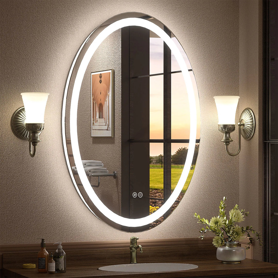 Super Bright Oval LED Lighted Anti-Fog Tempered Glass Bathroom Vanity Mirror with ETL and 3-Year Warranty