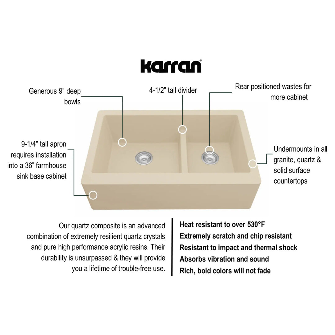 Farmhouse/Apron-Front Quartz Double Bowl Kitchen Sink