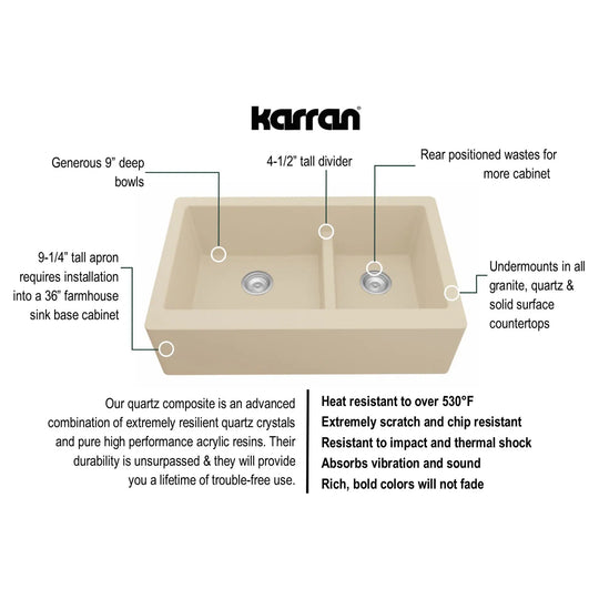 Farmhouse/Apron-Front Quartz Double Bowl Kitchen Sink