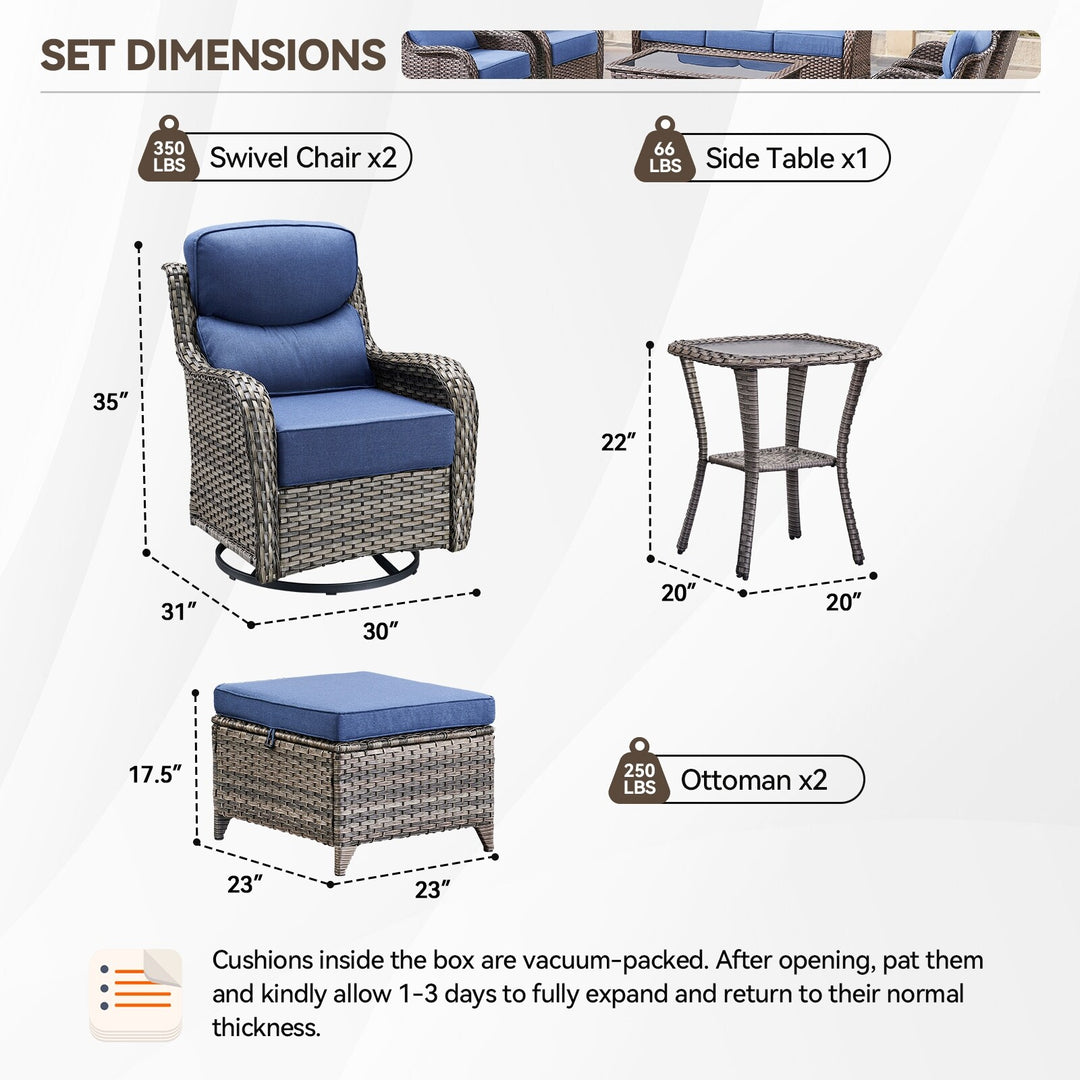 Outdoor Patio Sofa Swivel Chair with 6-Inch Thick Cushions Set