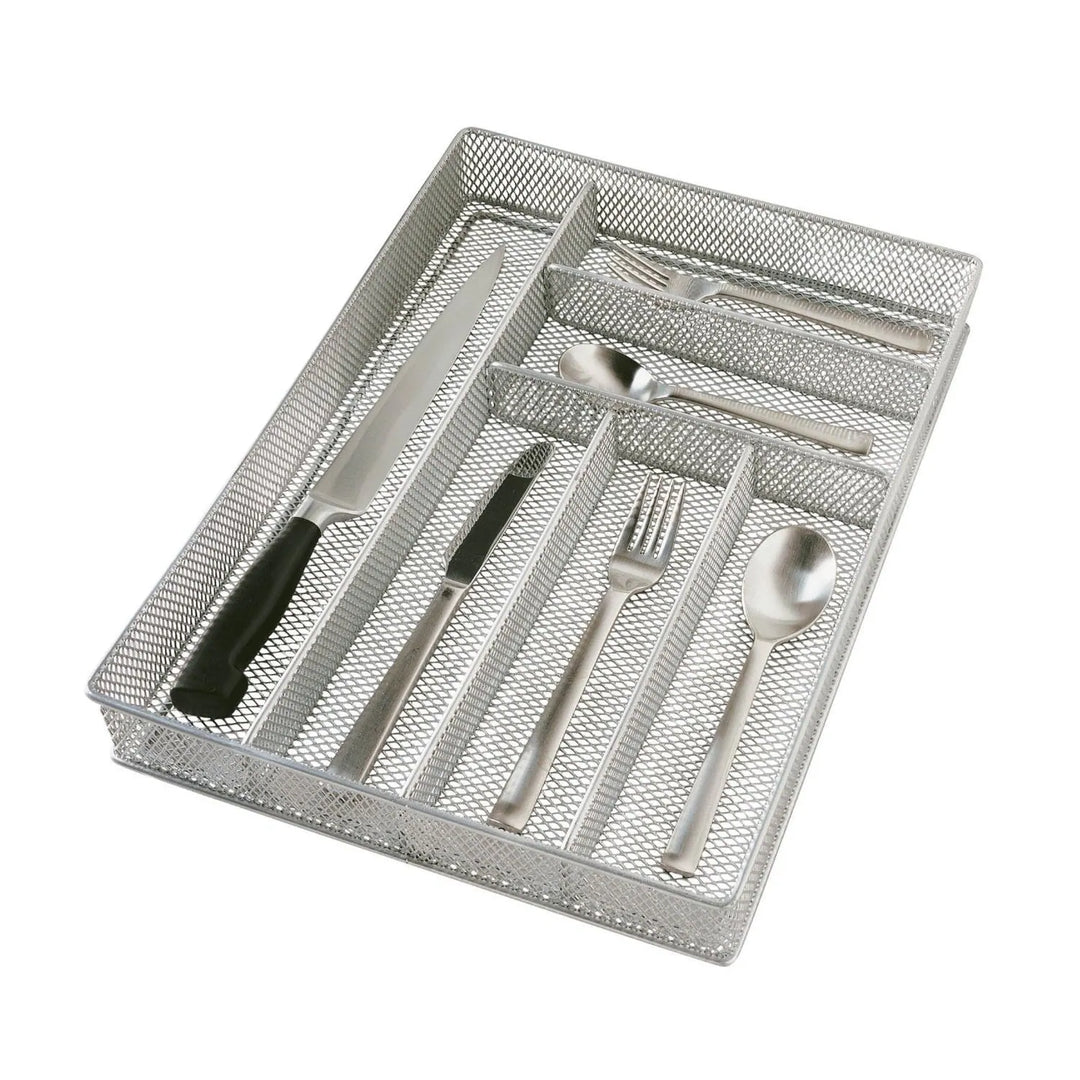 Silver Mesh Cutlery and Flatware Organizer a Stylish and Functional Addition to Your Kitchen