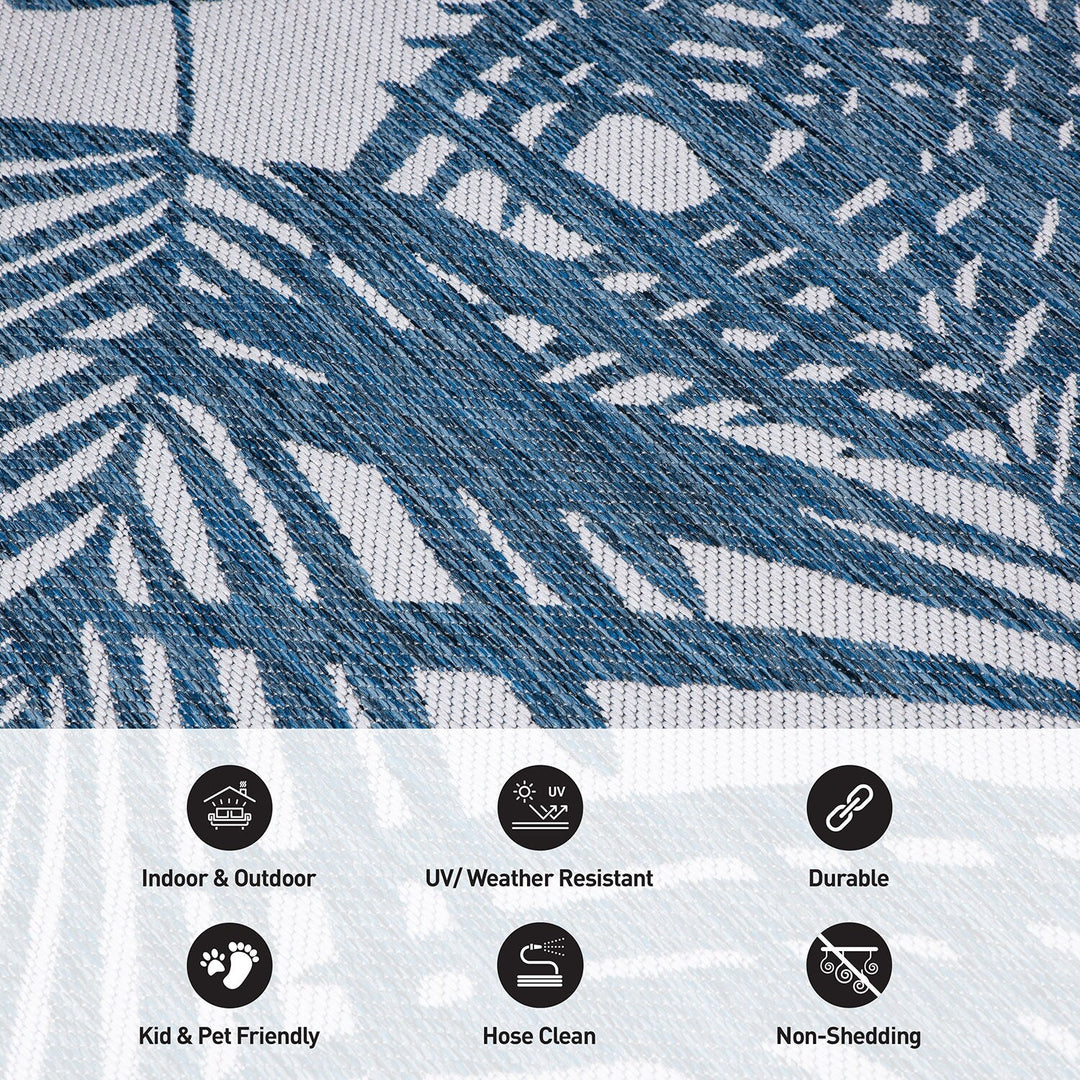 Contemporary Palm Leaf Textured Flat Weave Indoor/Outdoor Area Rug