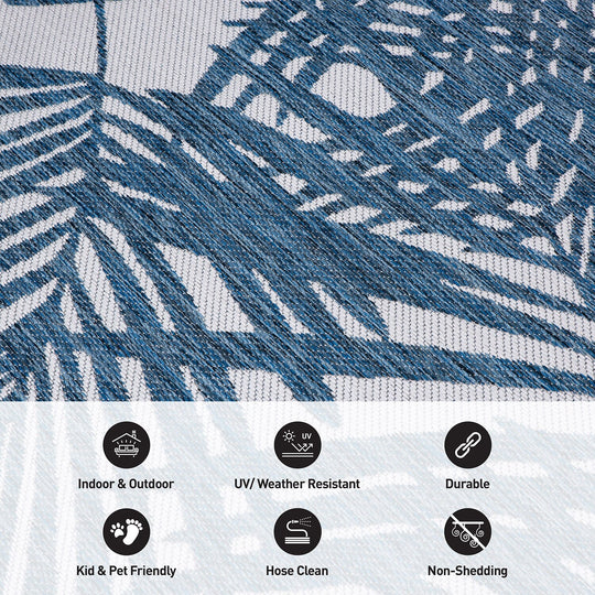 Contemporary Palm Leaf Textured Flat Weave Indoor/Outdoor Area Rug