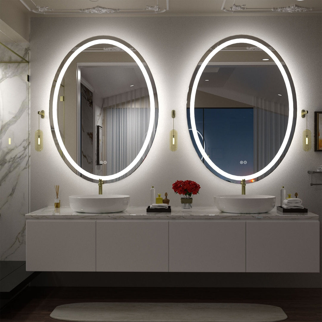 Super Bright Oval LED Lighted Anti-Fog Tempered Glass Bathroom Vanity Mirror with ETL and 3-Year Warranty