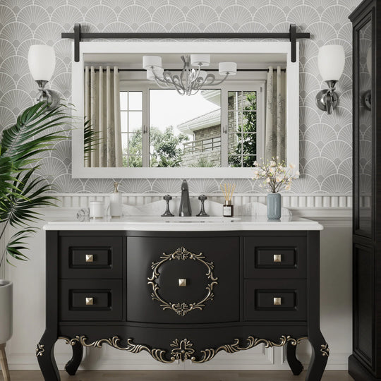Farmhouse Barn Door Solid Wood Frame Bathroom Vanity Wall Mirror