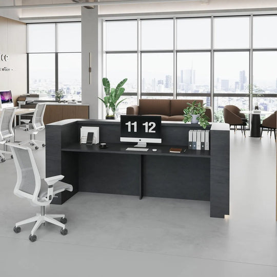 WESOME 70.87In Mid Century Curved Reception Desk with Cable Box LED Light