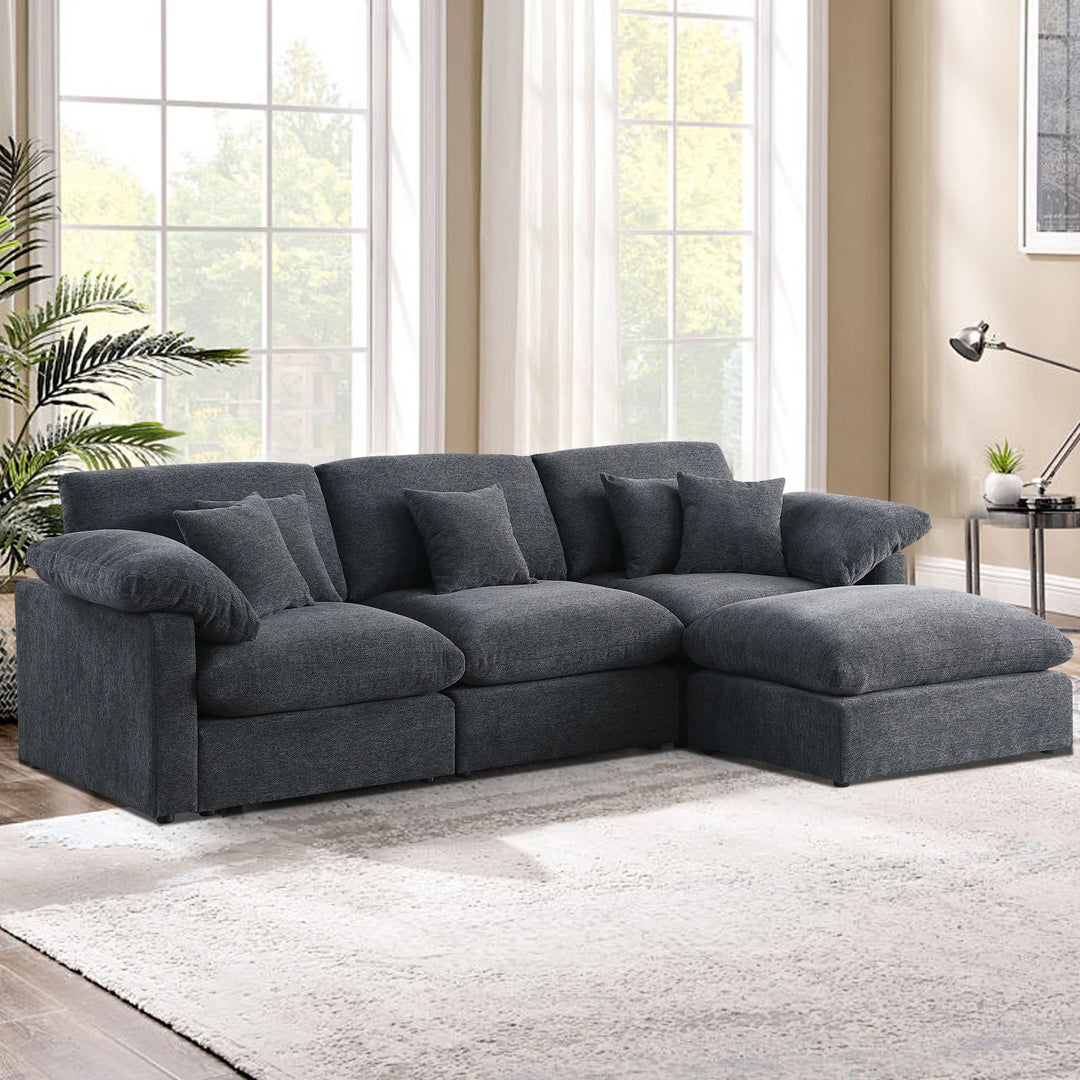 Modern 117" L Shape Sectional Sofa Cloud Couch with Removable Ottoman