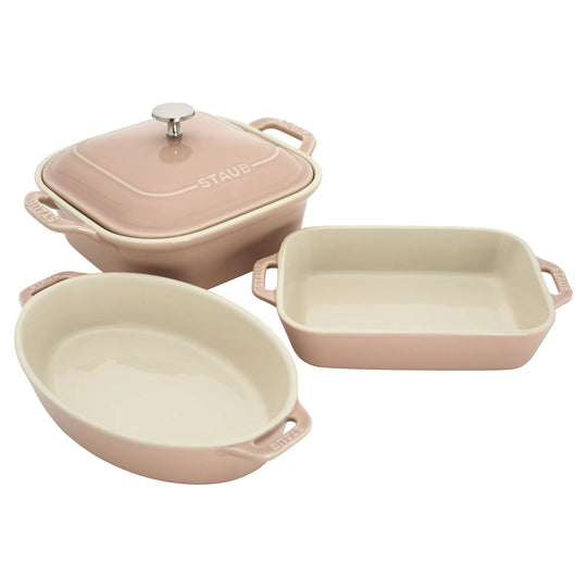 Ceramic 4-Pc Baking Pans Set, Casserole Dish with Lid, Brownie Pan, Pastel
