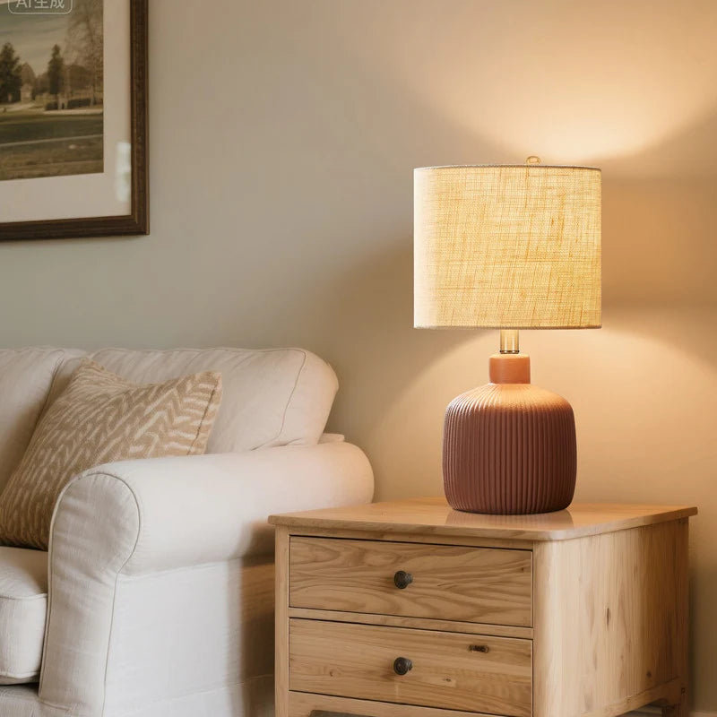 Fluted Ceramic Table Lamp (H18.25" X W10" X D10")