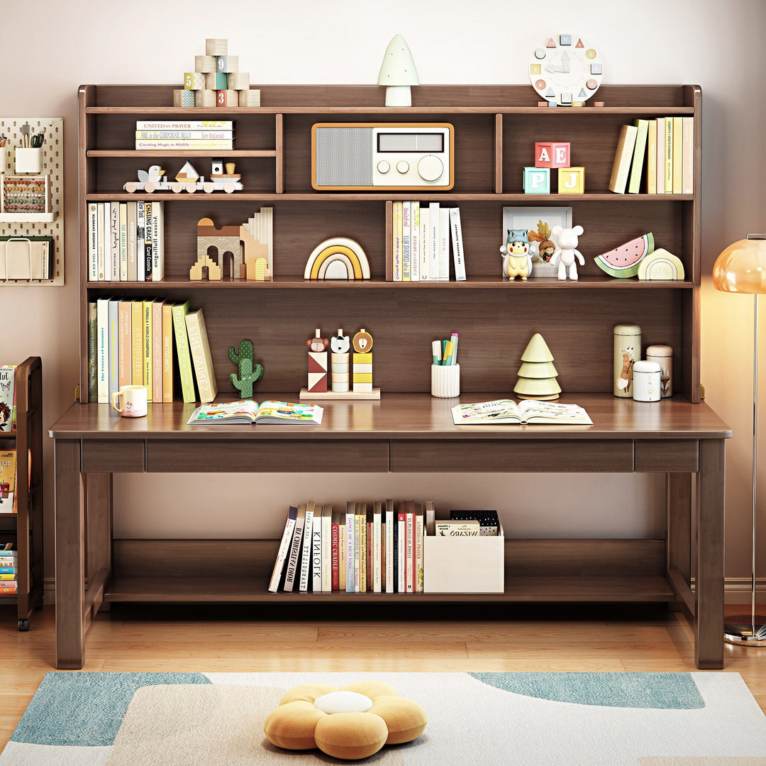 Kids Desk Wood Study Desk Writing Desk with Bookshelf
