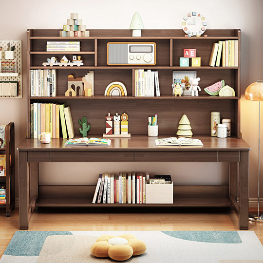 Kids Desk Wood Study Desk Writing Desk with Bookshelf