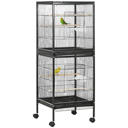 Braylynn 55" Steel Flat Top Floor Bird Cage with Wheels