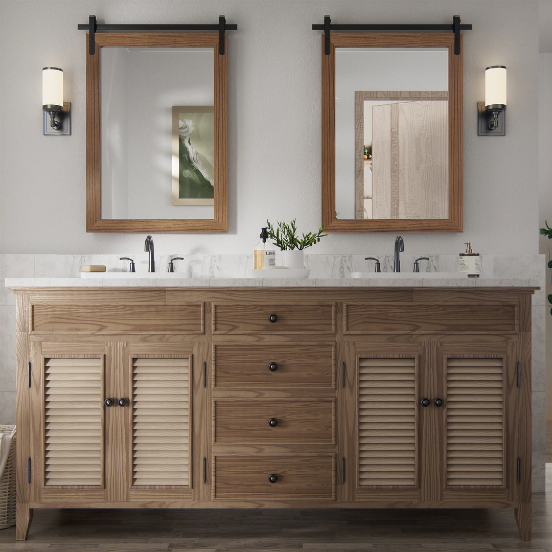 Farmhouse Barn Door Solid Wood Frame Bathroom Vanity Wall Mirror