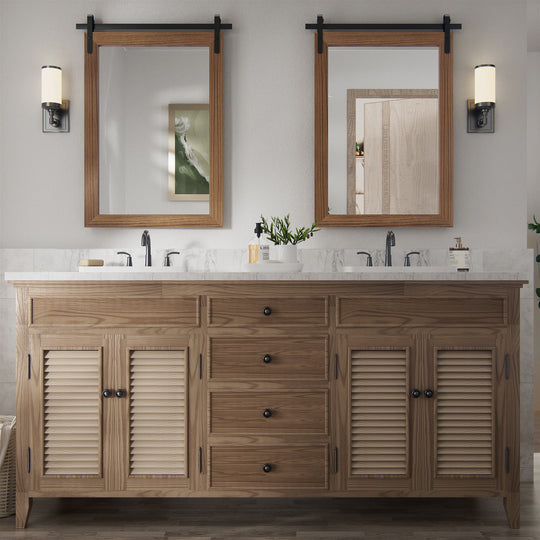 Farmhouse Barn Door Solid Wood Frame Bathroom Vanity Wall Mirror