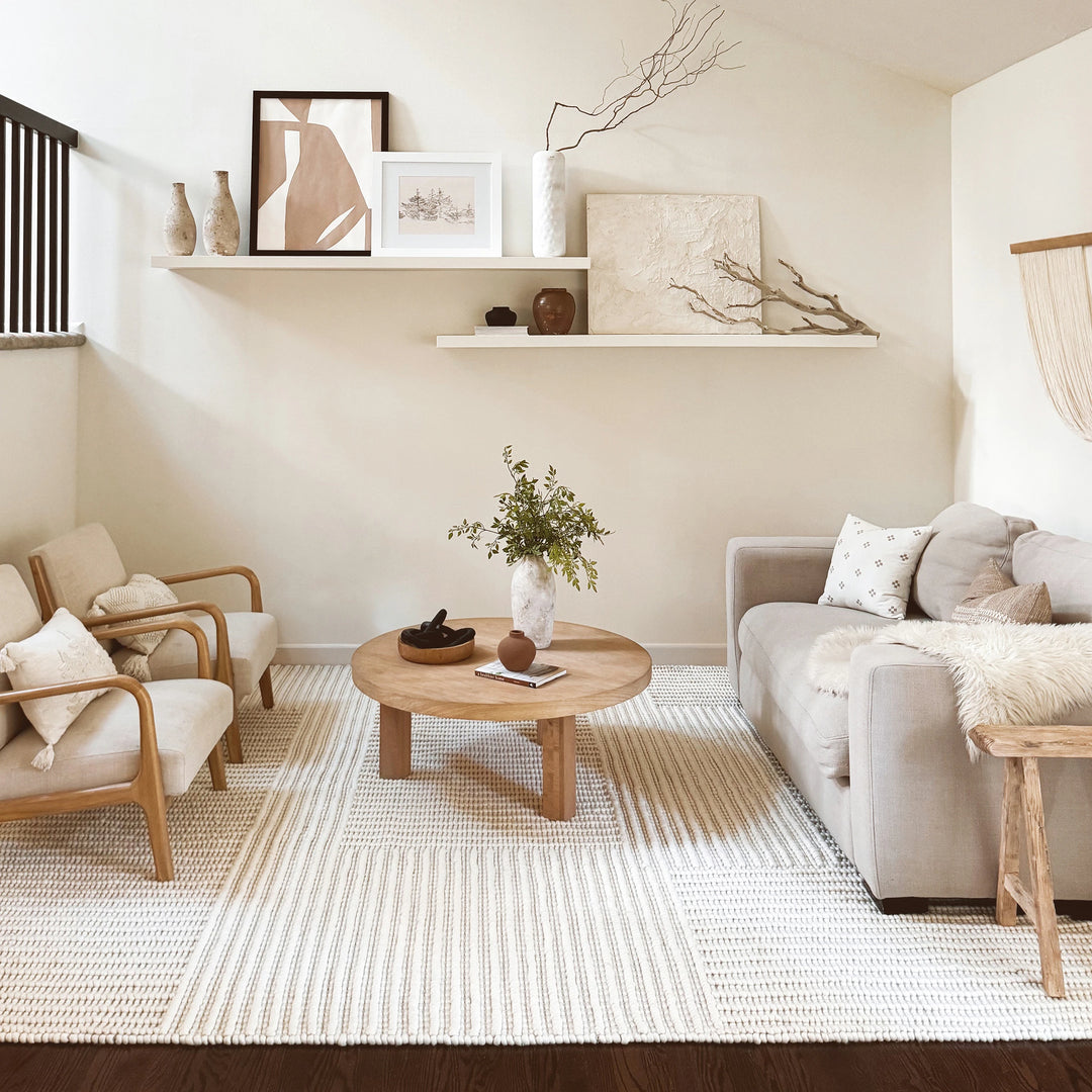 Dorene Contemporary High-Low Striped Wool Area Rug