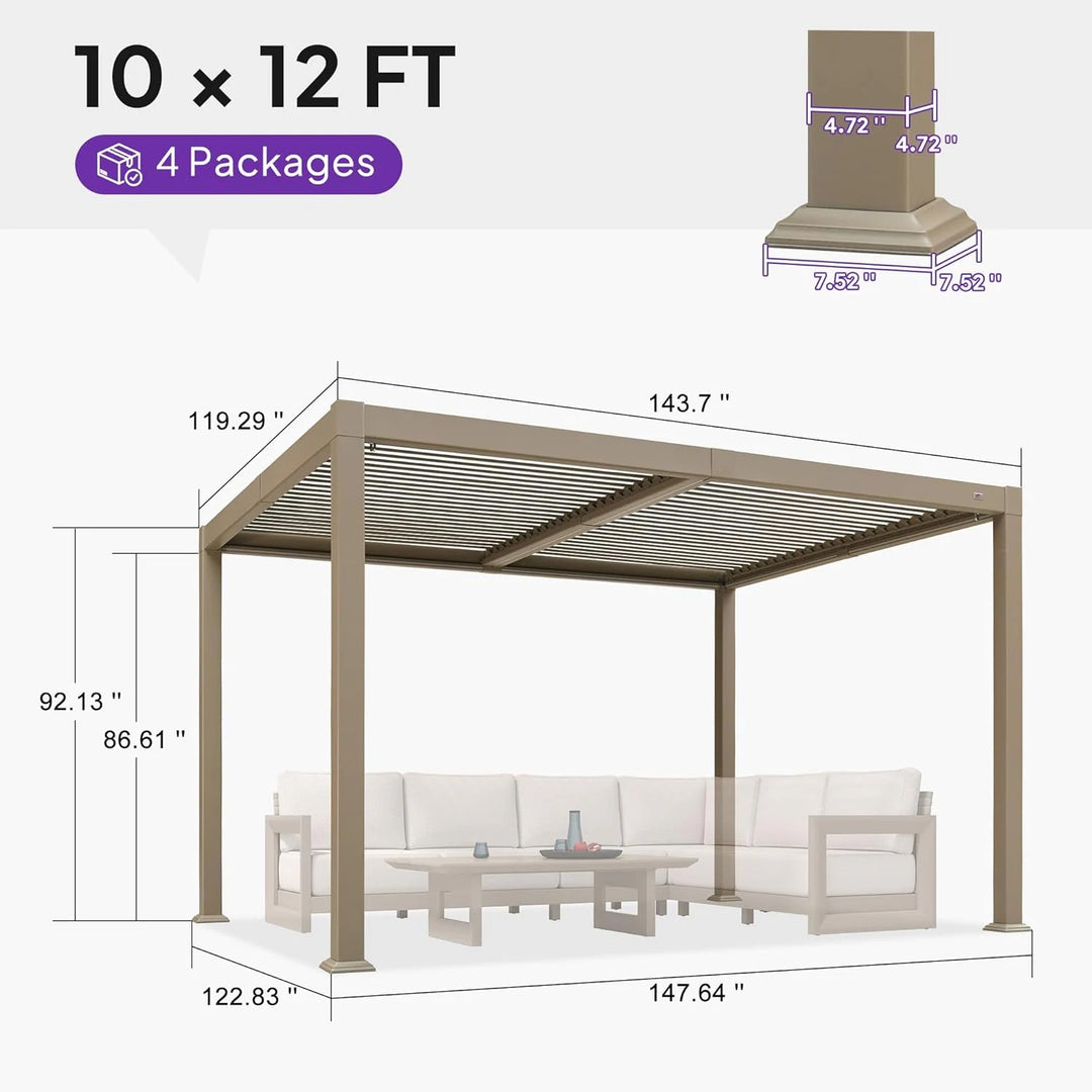 Solar Louvered Pergola with LED String Lights Aluminum Outdoor Pergola with Adjustable Roof for Patio Garden