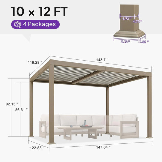 Solar Louvered Pergola with LED String Lights Aluminum Outdoor Pergola with Adjustable Roof for Patio Garden