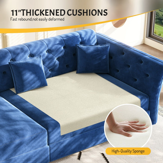 100" Velvet Convertible Sofa Bed with with Fabric Flower Tufted Design