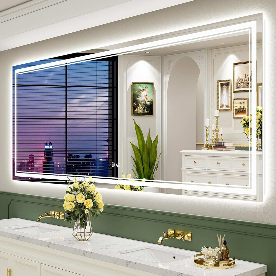 Full Size Front & Back LED Lighted Anti-Fog Tempered Glass Wall Bathroom Vanity Mirror, 3-Year Warranty & ETL Certification
