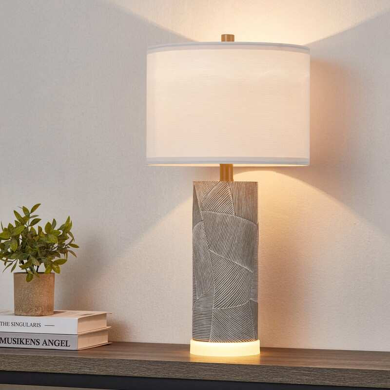 23.25 Inch Grey with Distressed White Table Lamp Set with Bulbs
