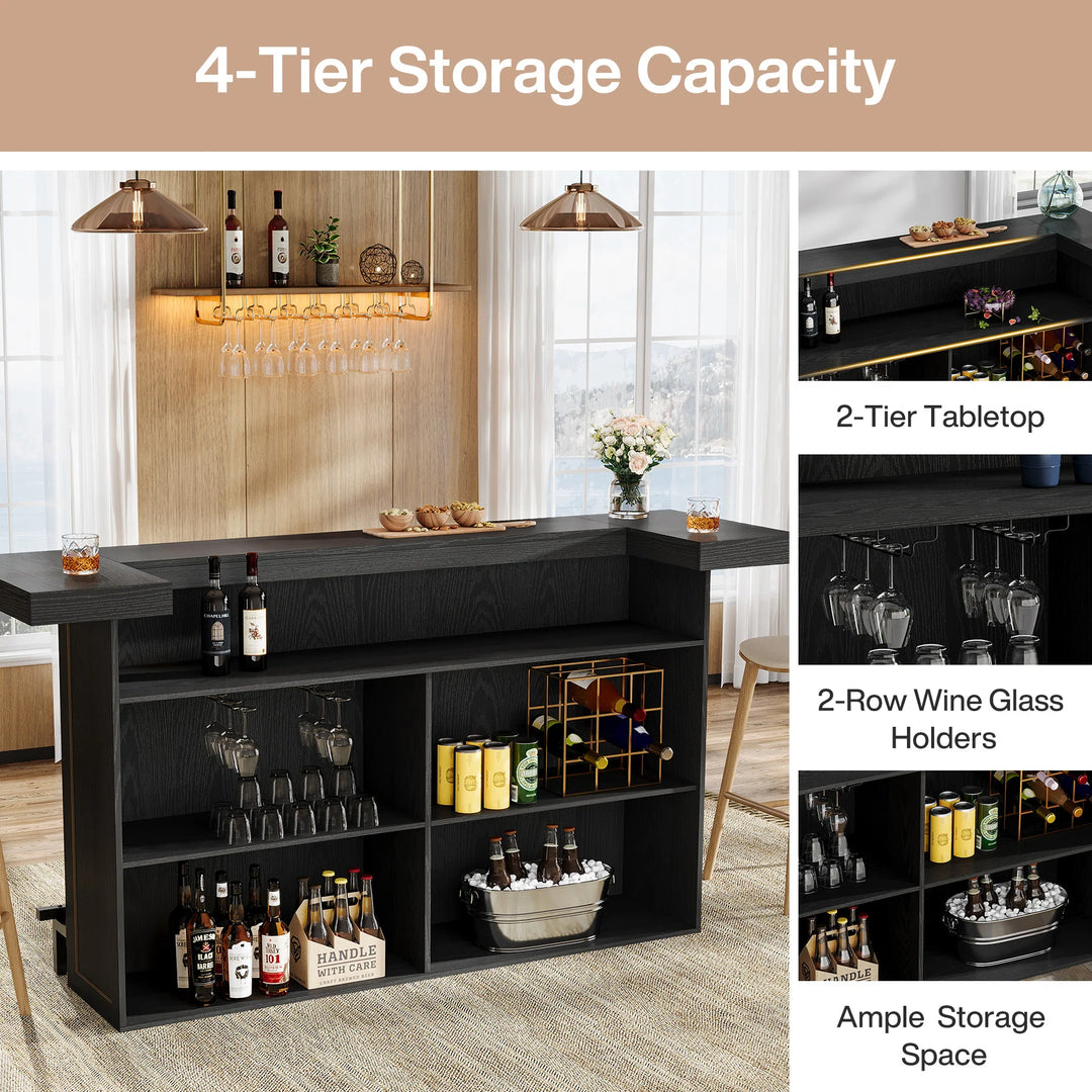 70.9" Wooden Home Bar Table with Wine Glass Holder, Pub Storage Unit Accent Table for Home Patio Basement