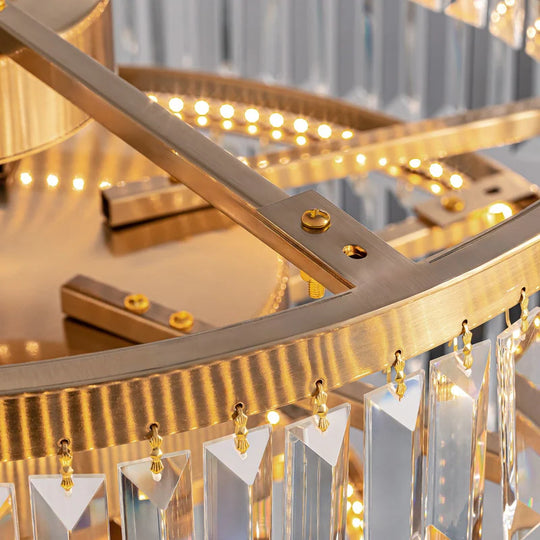 32 In. Drum Modern Crystal Chandelier 4-Tier Gold Brass Kitchen Island Pendant Light for Dining Room