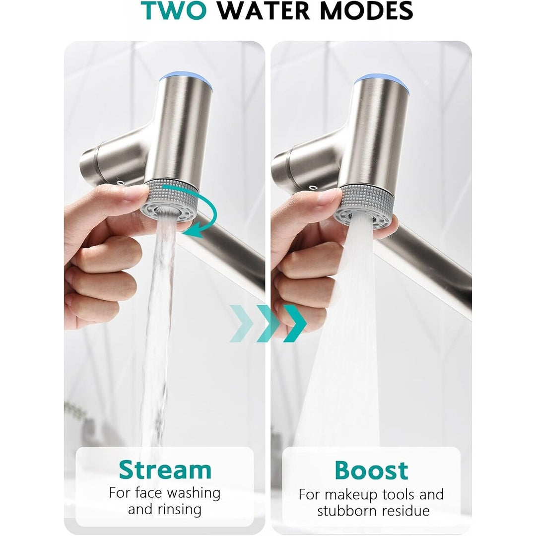 Rotatable Single Hole Bathroom Sink Faucet with Built-In Filter, Temperature Display in Fahrenheit, 2 Water Modes