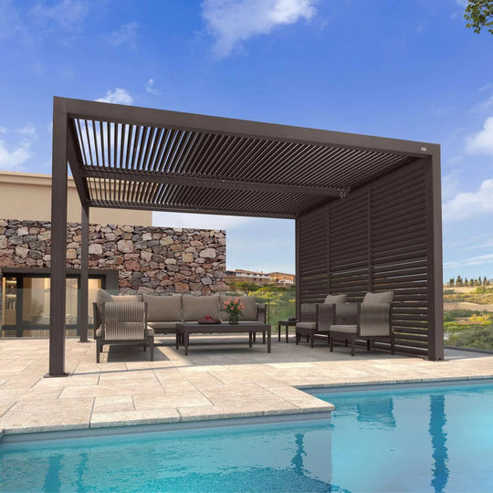 Bronze Louvered Pergola with Adjustable Roof for Deck Backyard Garden Hardtop Gazebo