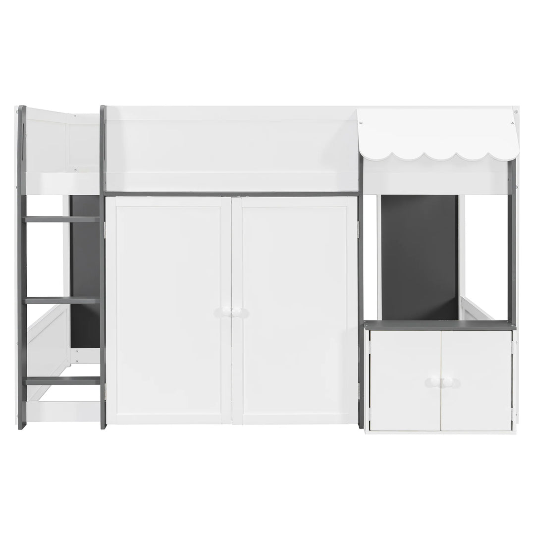 Full Loft House Bed with Playhouse Storage Modern Wood Cabin Bed for Kids