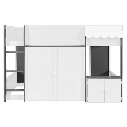 Full Loft House Bed with Playhouse Storage Modern Wood Cabin Bed for Kids