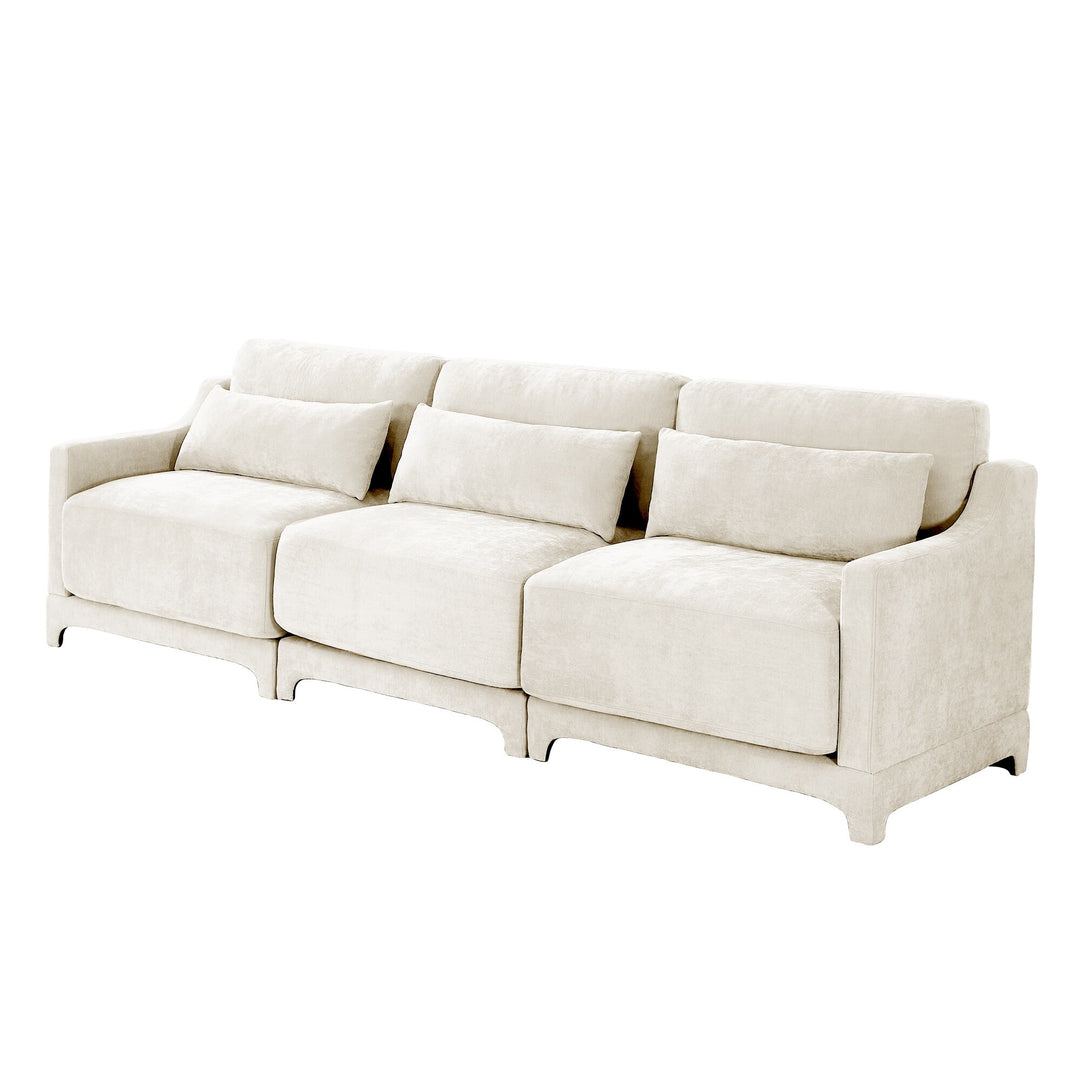 Modern Chenille 4-Seater Sofa with 2 Ottoman, Lumbar Cushions, Ergonomic Backrest, High-Resilience Spongeand Tufted Armrests