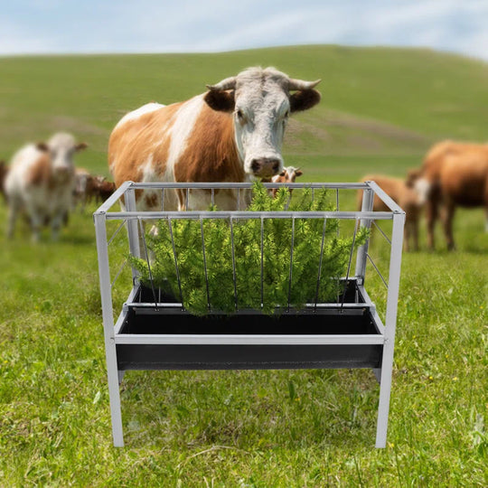 Large Capacity Livestock Feed Trough 2-In-1 Grain& Hay Feeder for Goats Sheep