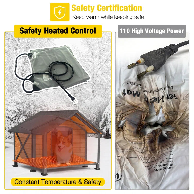 Large Outdoor Heated Dog House with Heating Pad & Insulated Liner, Iron Frame Insulated Dog Kennel for Winter, Anti-Chewing