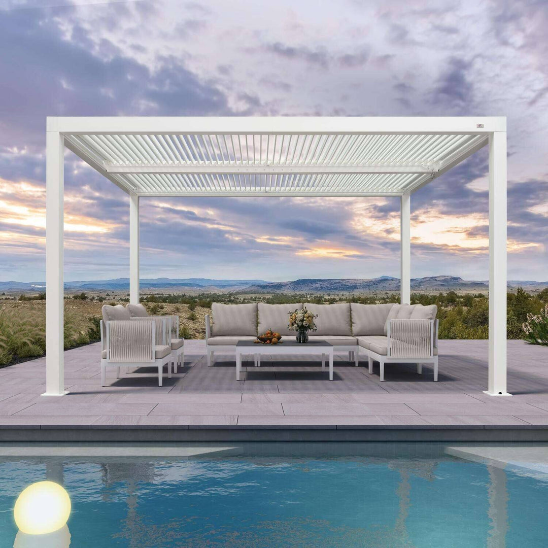 Louvered Pergola Modern White Pergola with Adjustable Roof for Deck Backyard Garden