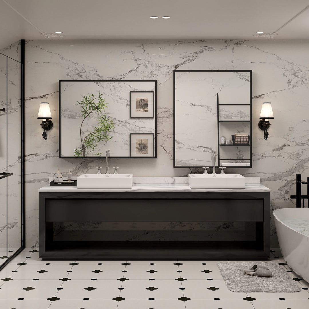 Modern Metal Framed French Cleat Mounted Wall Bathroom Vanity Mirror