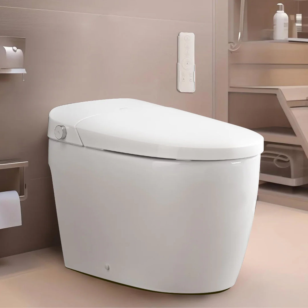 Smart Toilet Bidet Combo with Self-Cleaning Nozzle, Heated Seat, Night Light, Knob Control, Power Outage Flushing, Soft Close
