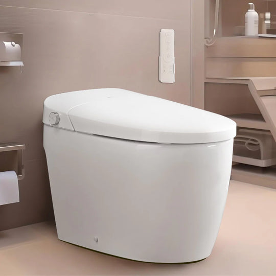 Smart Toilet Bidet Combo with Self-Cleaning Nozzle, Heated Seat, Night Light, Knob Control, Power Outage Flushing, Soft Close
