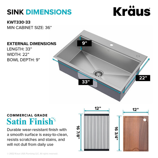 Kore Workstation Drop-In Stainless Steel Kitchen Sink