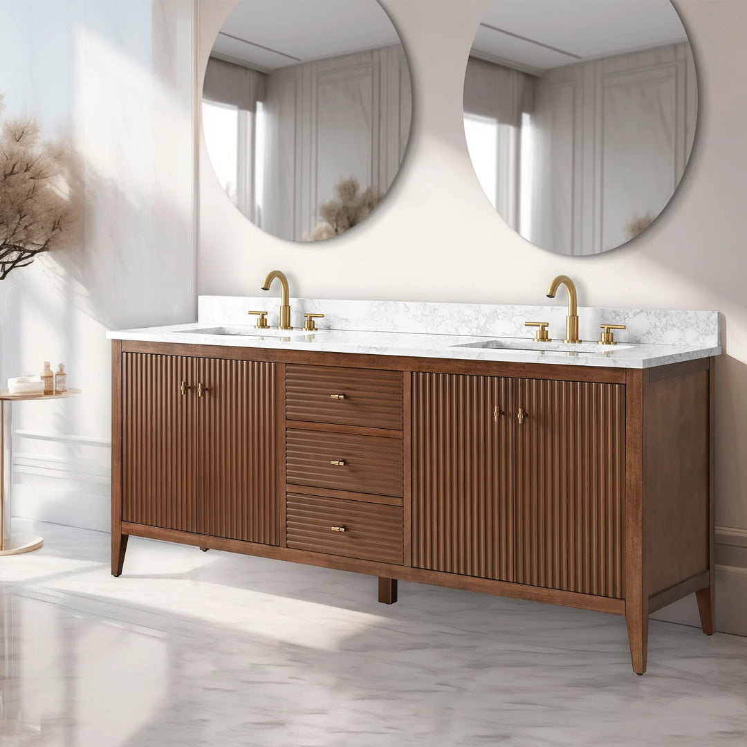 72" Double Sink Bathroom Vanity Cabinet with Engineered Marble Top