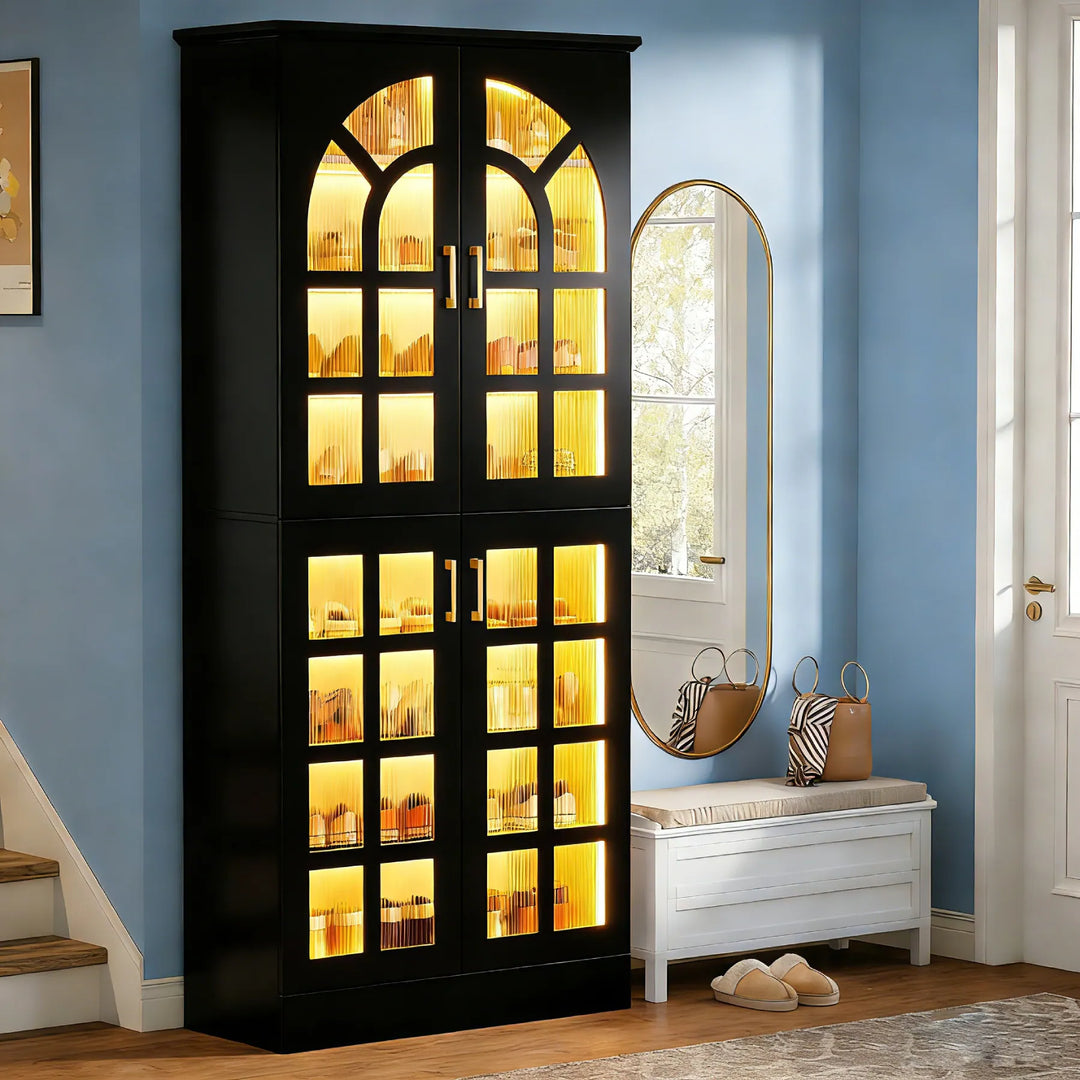 35 Pairs Tall Shoe Storage Cabinet with Doors, 8 Tiers Shoe Rack Organizer with LED Light and Adjustable Shelves for Entryway