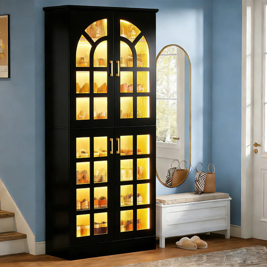 35 Pairs Tall Shoe Storage Cabinet with Doors, 8 Tiers Shoe Rack Organizer with LED Light and Adjustable Shelves for Entryway