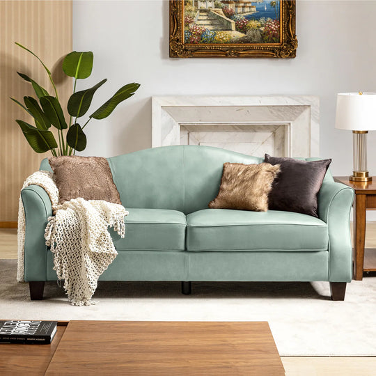 Sandra 81.5" Classic Genuine Leather Sofa with Solid Wood Legs by