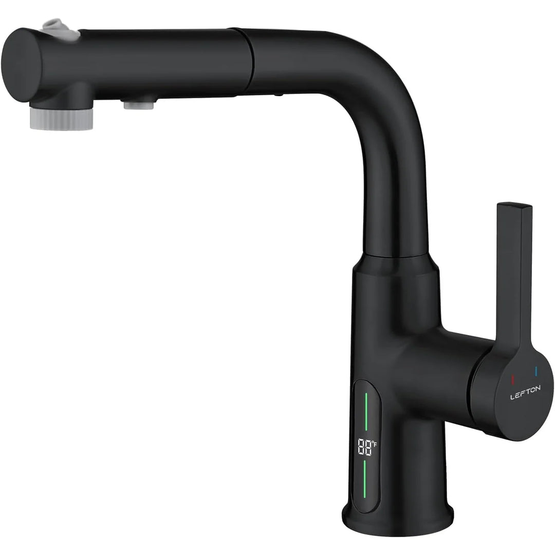 Single Hole Liftable Bathroom Faucet with Temperature Display in Fahrenheit, 3 Water Modes, BF2501