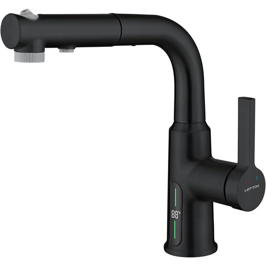 Single Hole Liftable Bathroom Faucet with Temperature Display in Fahrenheit, 3 Water Modes, BF2501