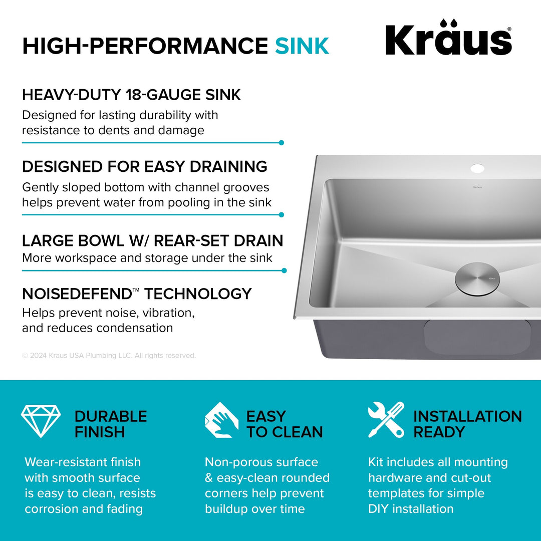 Kore Workstation Drop-In Stainless Steel Kitchen Sink