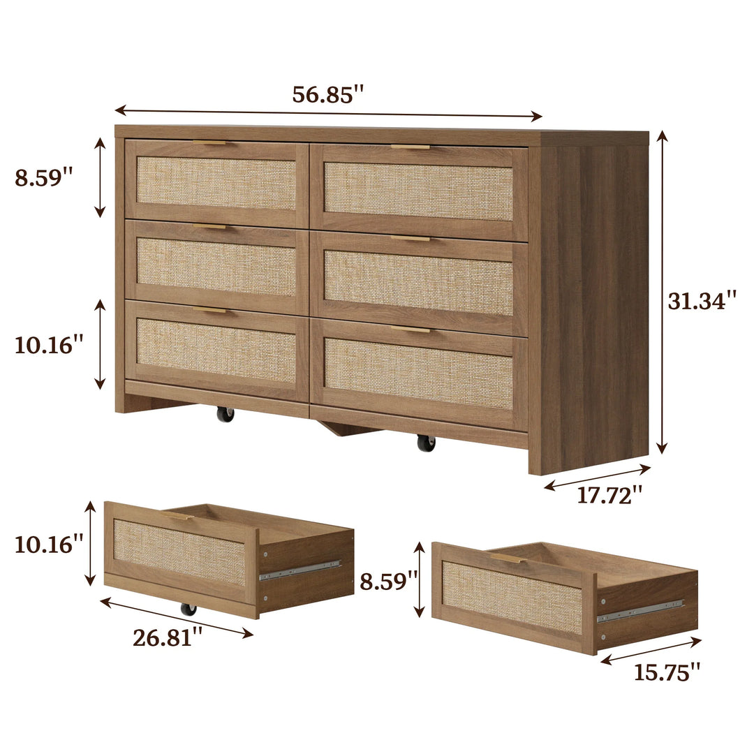 Elegant Right Angled Dresser with 6 Rattan Woven Drawers