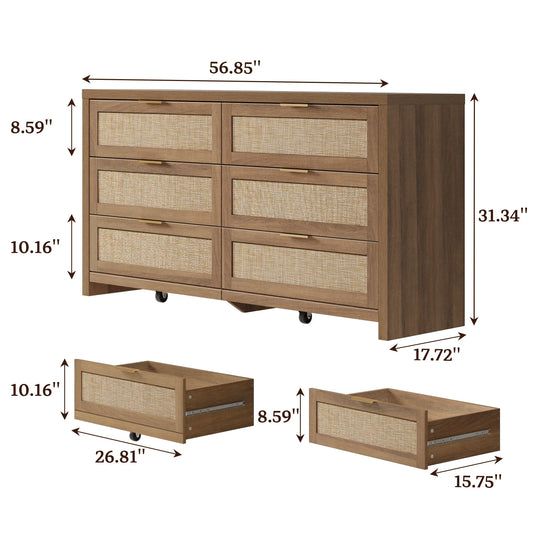 Elegant Right Angled Dresser with 6 Rattan Woven Drawers