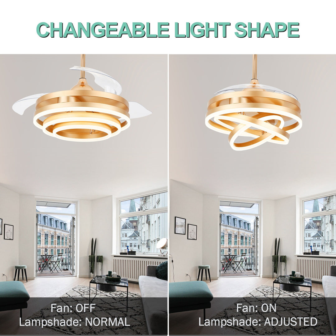 42In. DIY Shape Retractable Ceiling Fan with Lights, 6-Speed DC Motor Modern Ceiling Fan with LED Light and Remote