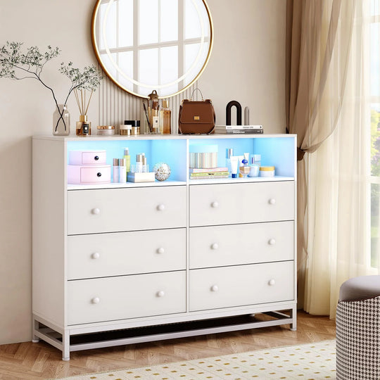 6 Drawer Dresser with Led Lights and Power Outlets